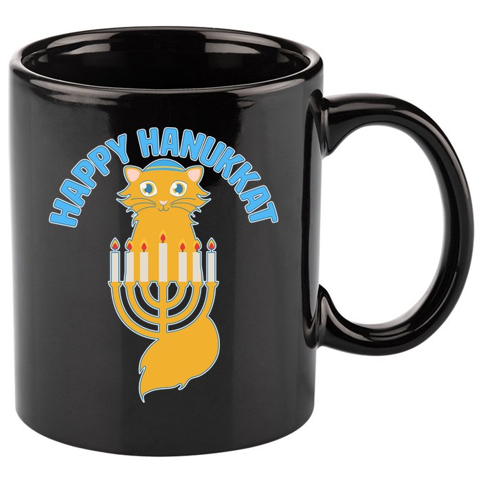 Happy Hanukkat Hanukkah Jewish Cat 11oz C Handle Ceramic Mug