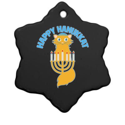 Happy Hanukkat Hanukkah Jewish Cat Ceramic Star Ornament