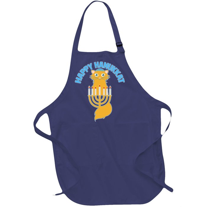 Happy Hanukkat Hanukkah Jewish Cat Full-Length Apron With Pockets