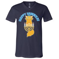 Happy Hanukkat Hanukkah Jewish Cat V-Neck T-Shirt