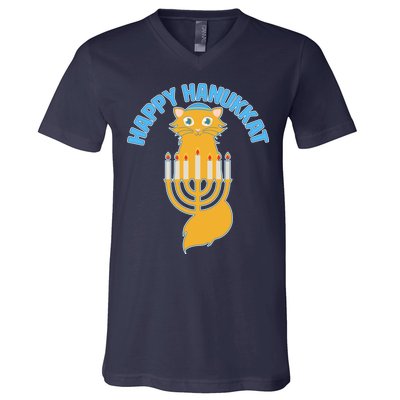 Happy Hanukkat Hanukkah Jewish Cat V-Neck T-Shirt