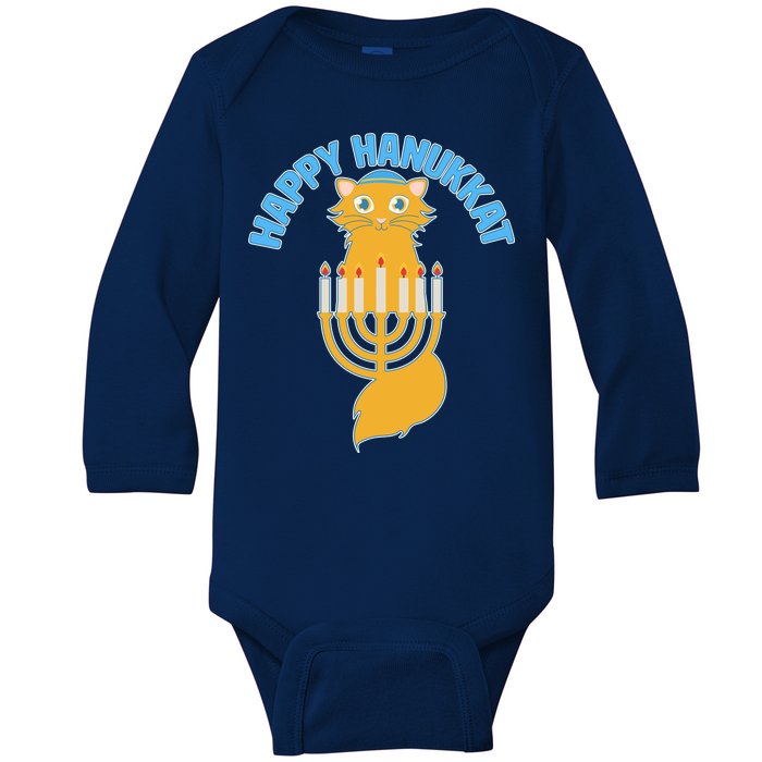 Happy Hanukkat Hanukkah Jewish Cat Baby Long Sleeve Bodysuit