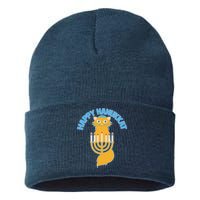 Happy Hanukkat Hanukkah Jewish Cat Sustainable Knit Beanie