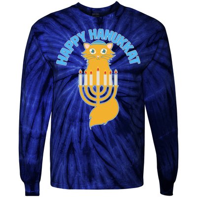 Happy Hanukkat Hanukkah Jewish Cat Tie-Dye Long Sleeve Shirt