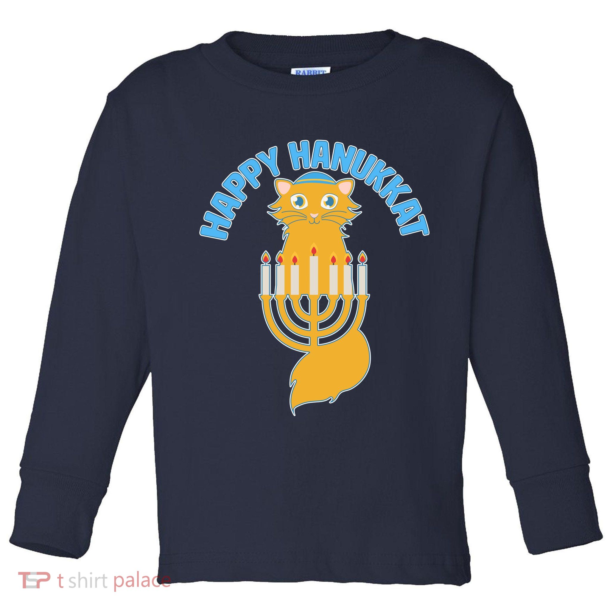 Happy Hanukkat Hanukkah Jewish Cat Toddler Long Sleeve Shirt