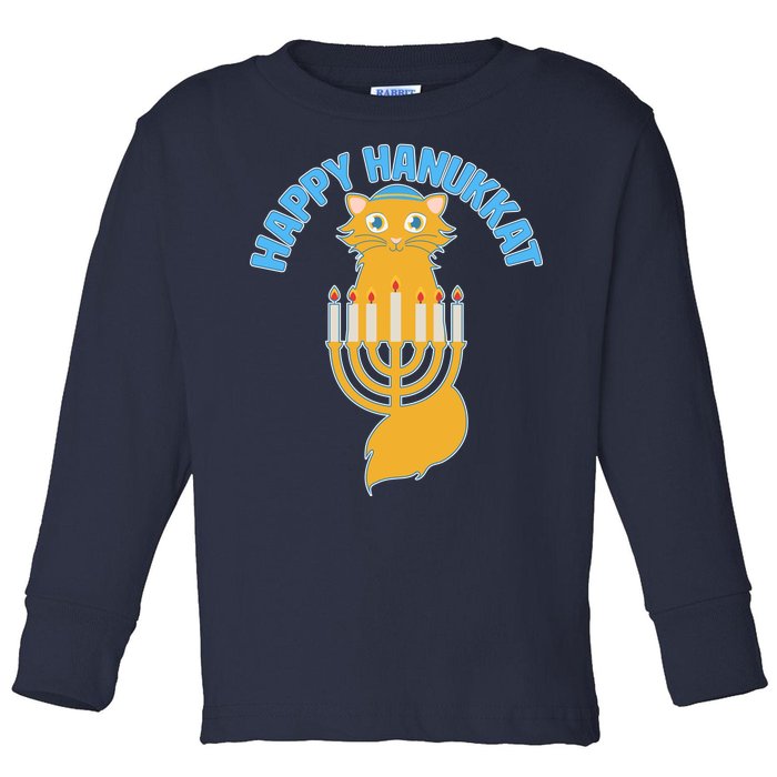 Happy Hanukkat Hanukkah Jewish Cat Toddler Long Sleeve Shirt