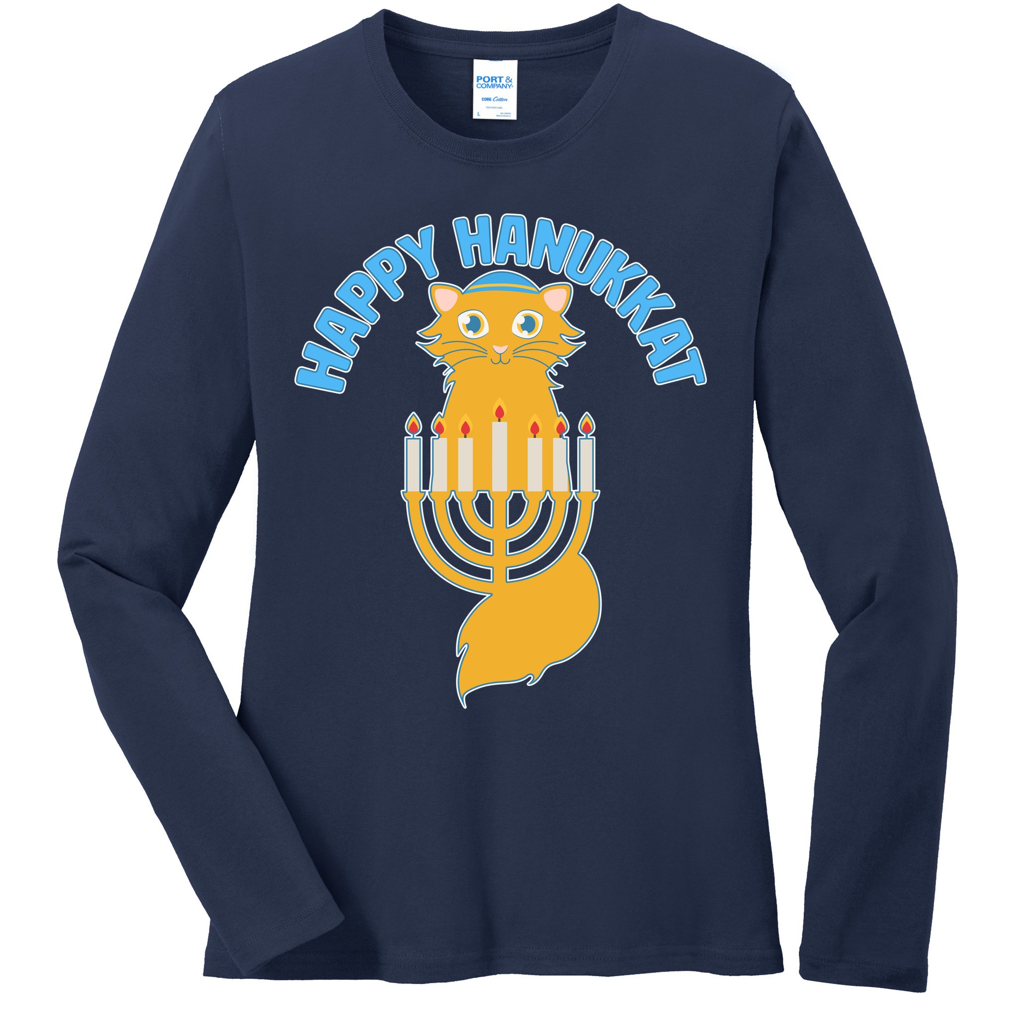 Happy Hanukkat Hanukkah Jewish Cat Ladies Long Sleeve Shirt