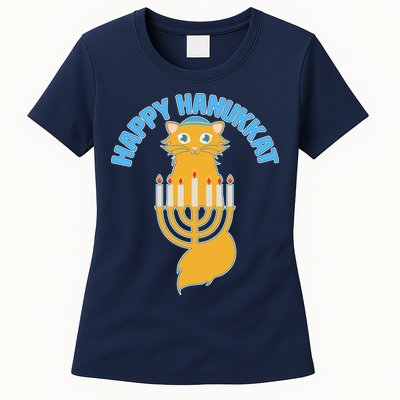 Happy Hanukkat Hanukkah Jewish Cat Womens T-Shirt