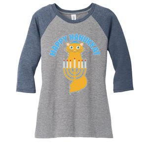 Happy Hanukkat Hanukkah Jewish Cat Women's Tri-Blend 3/4-Sleeve Raglan Shirt