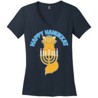 Happy Hanukkat Hanukkah Jewish Cat Women's V-Neck T-Shirt