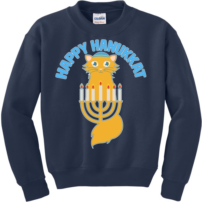 Happy Hanukkat Hanukkah Jewish Cat Kids Sweatshirt