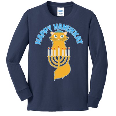 Happy Hanukkat Hanukkah Jewish Cat Kids Long Sleeve Shirt