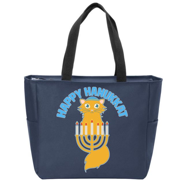Happy Hanukkat Hanukkah Jewish Cat Zip Tote Bag
