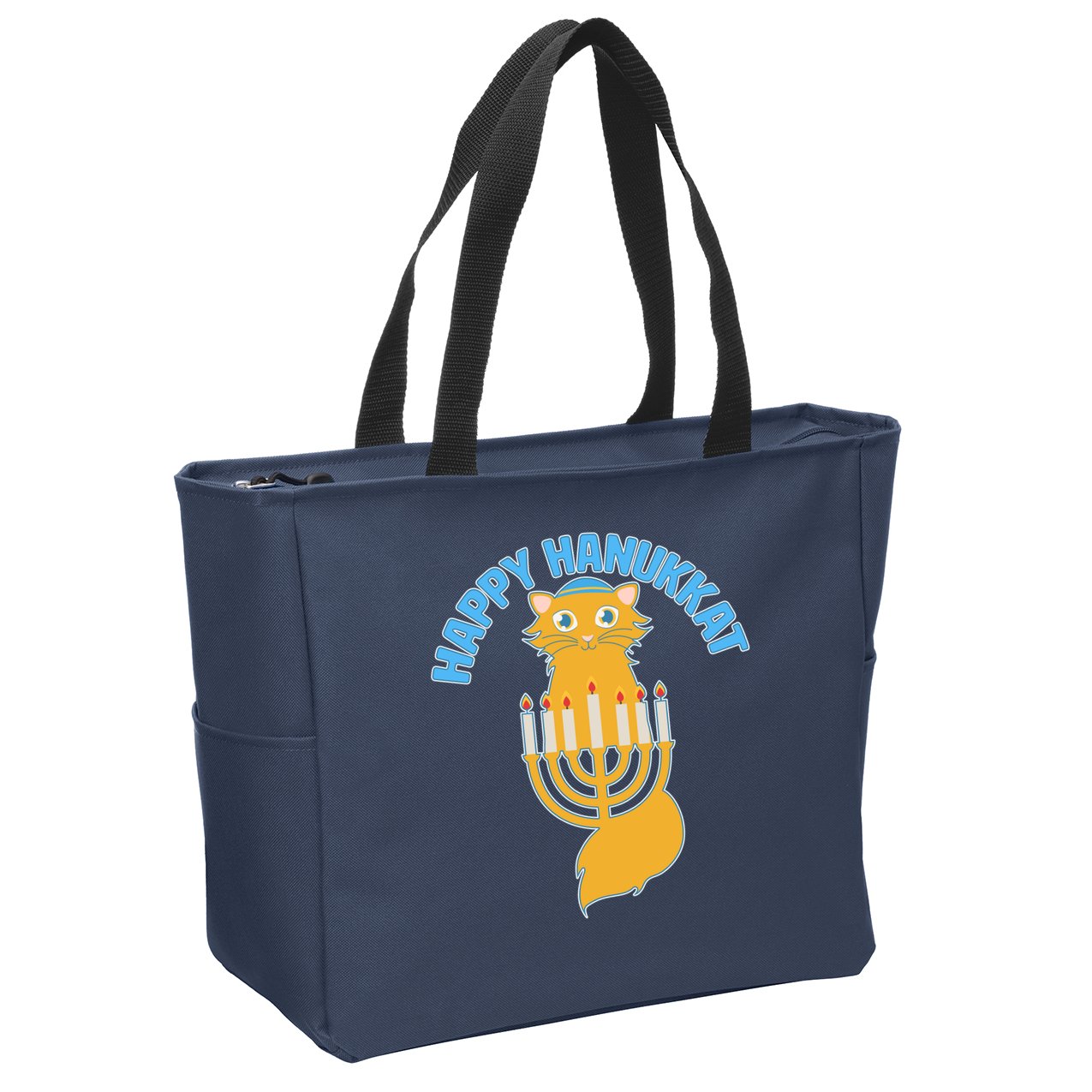 Happy Hanukkat Hanukkah Jewish Cat Zip Tote Bag