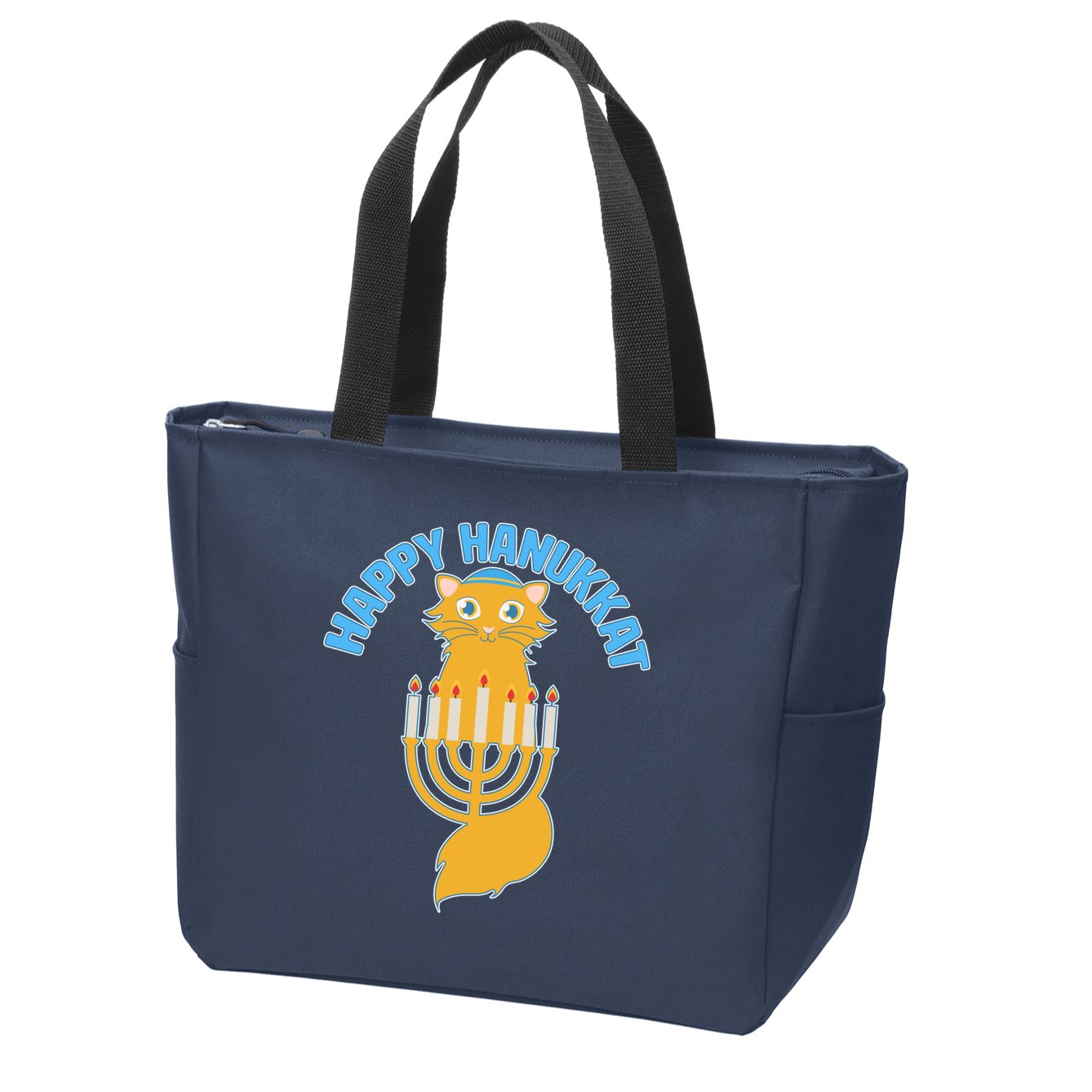 Happy Hanukkat Hanukkah Jewish Cat Zip Tote Bag