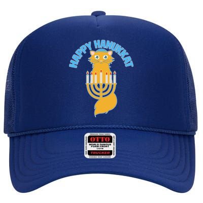 Happy Hanukkat Hanukkah Jewish Cat High Crown Mesh Back Trucker Hat