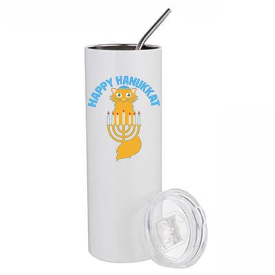 Happy Hanukkat Hanukkah Jewish Cat Stainless Steel Tumbler