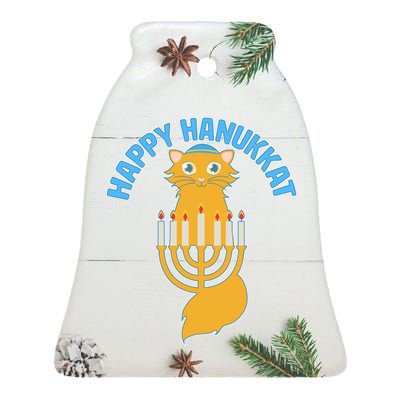 Happy Hanukkat Hanukkah Jewish Cat Ceramic Bell Ornament