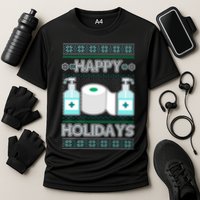 Happy Holidays Toilet Paper Hand Sanitizer Ugly Christmas Sweater  Cooling Performance Crew T-Shirt
