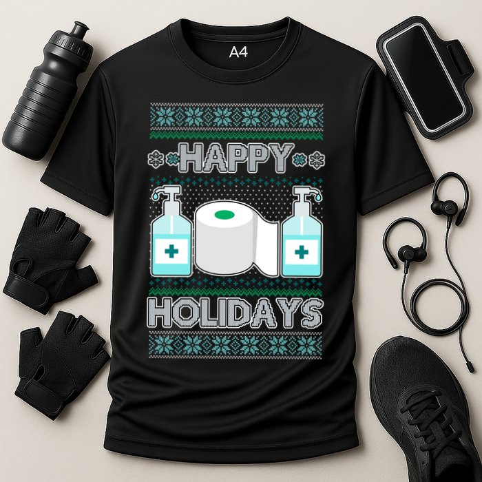 Happy Holidays Toilet Paper Hand Sanitizer Ugly Christmas Sweater  Cooling Performance Crew T-Shirt