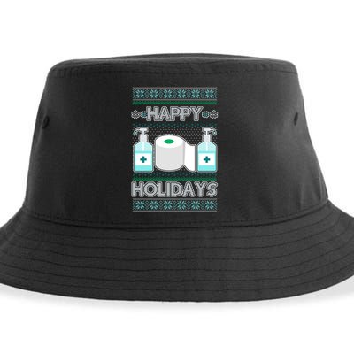 Happy Holidays Toilet Paper Hand Sanitizer Ugly Christmas Sweater  Sustainable Bucket Hat