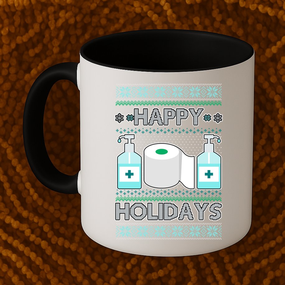 Happy Holidays Toilet Paper Hand Sanitizer Ugly Christmas Sweater  Mug