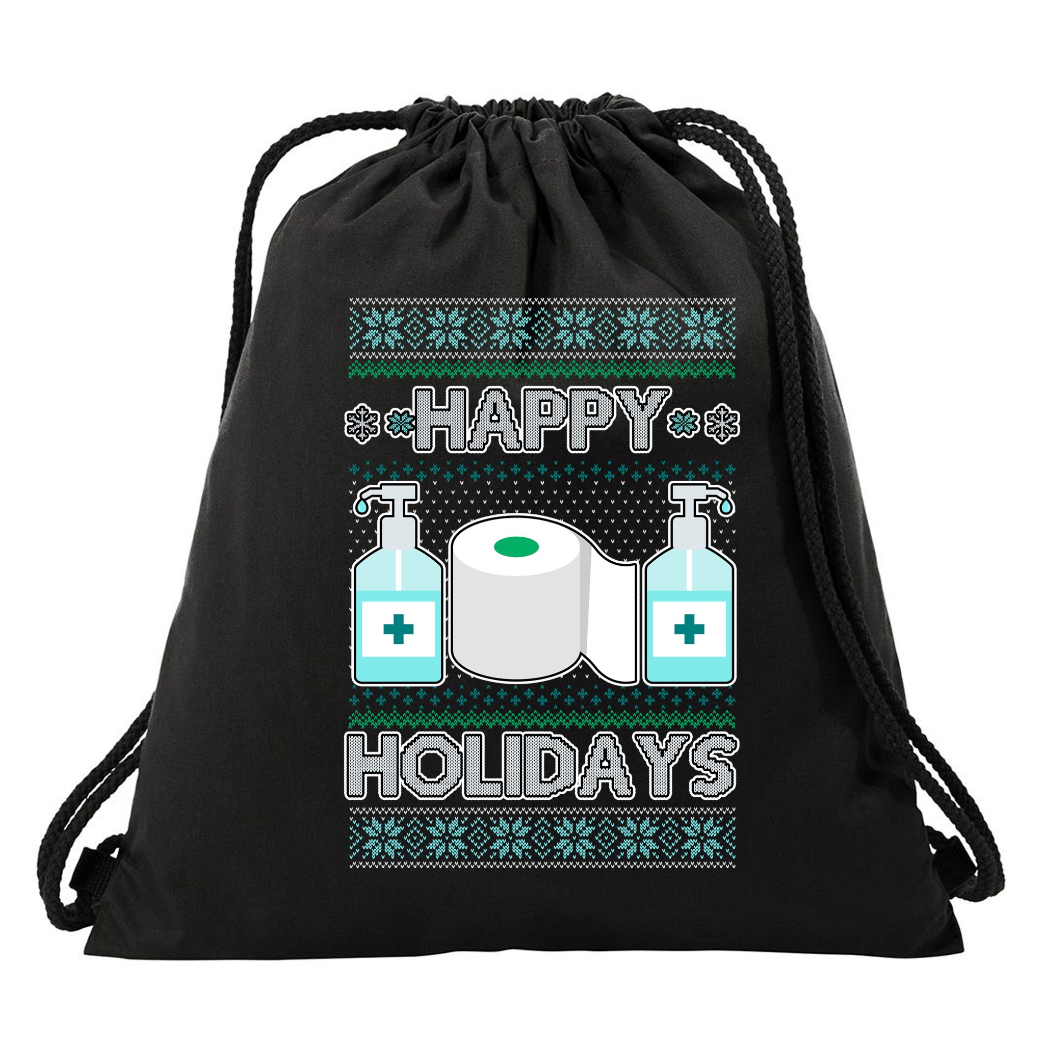 Happy Holidays Toilet Paper Hand Sanitizer Ugly Christmas Sweater  Drawstring Bag