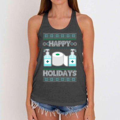 Happy Holidays Toilet Paper Hand Sanitizer Ugly Christmas Sweater  Women's Knotted Racerback Tank