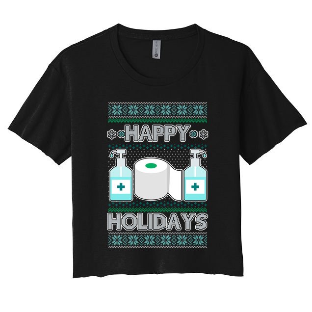 Happy Holidays Toilet Paper Hand Sanitizer Ugly Christmas Sweater  Crop Top