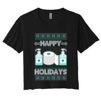 Happy Holidays Toilet Paper Hand Sanitizer Ugly Christmas Sweater  Women's Crop Top Tee