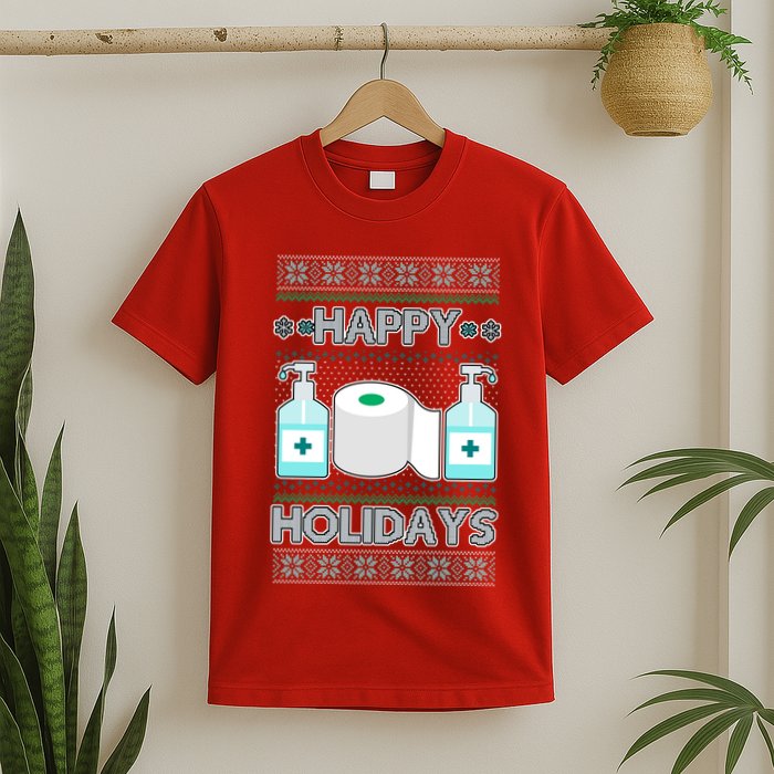 Happy Holidays Toilet Paper Hand Sanitizer Ugly Christmas Sweater  T-Shirt