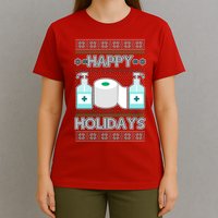Happy Holidays Toilet Paper Hand Sanitizer Ugly Christmas Sweater  T-Shirt