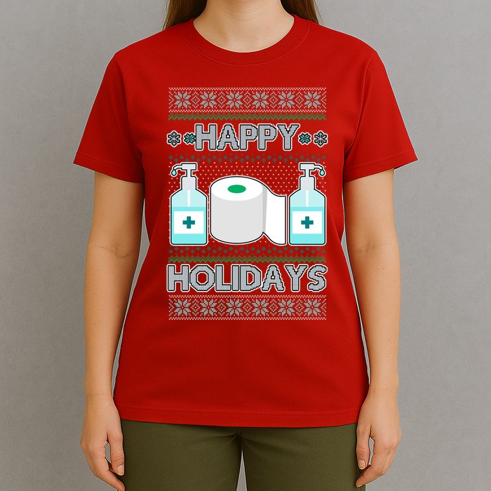 Happy Holidays Toilet Paper Hand Sanitizer Ugly Christmas Sweater  T-Shirt