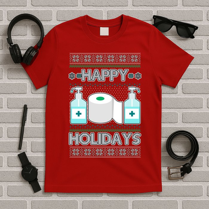 Happy Holidays Toilet Paper Hand Sanitizer Ugly Christmas Sweater  T-Shirt