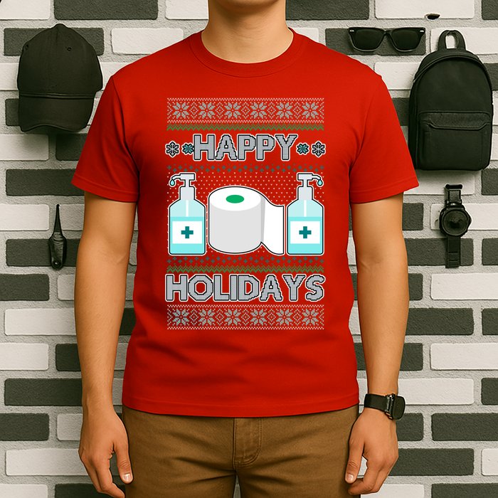 Happy Holidays Toilet Paper Hand Sanitizer Ugly Christmas Sweater  T-Shirt