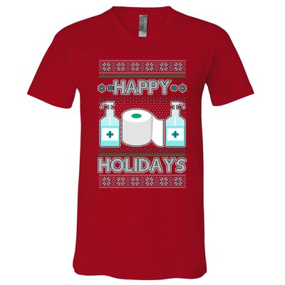 Happy Holidays Toilet Paper Hand Sanitizer Ugly Christmas Sweater  V-Neck T-Shirt