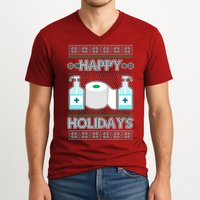 Happy Holidays Toilet Paper Hand Sanitizer Ugly Christmas Sweater  V-Neck T-Shirt