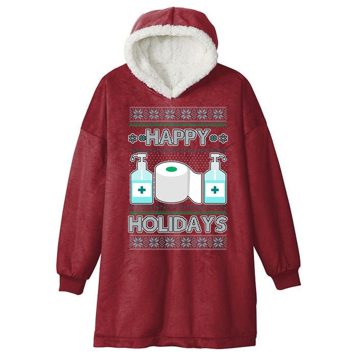 Happy Holidays Toilet Paper Hand Sanitizer Ugly Christmas Sweater  Hooded Wearable Blanket