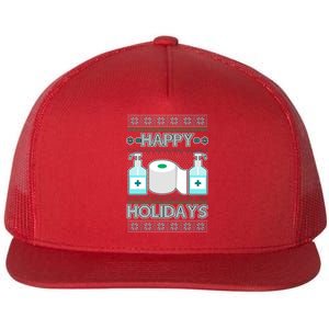 Happy Holidays Toilet Paper Hand Sanitizer Ugly Christmas Sweater  Flat Bill Trucker Hat