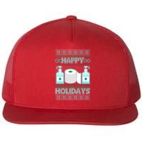 Happy Holidays Toilet Paper Hand Sanitizer Ugly Christmas Sweater  Flatbill Hat