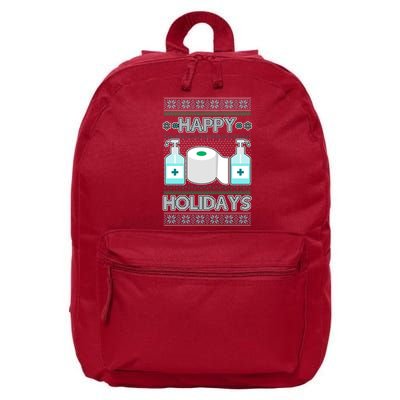 Happy Holidays Toilet Paper Hand Sanitizer Ugly Christmas Sweater  16 in Basic Backpack
