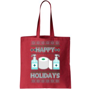 Happy Holidays Toilet Paper Hand Sanitizer Ugly Christmas Sweater  Tote Bag