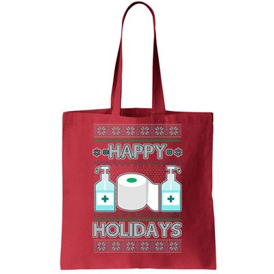 Happy Holidays Toilet Paper Hand Sanitizer Ugly Christmas Sweater  Tote Bag