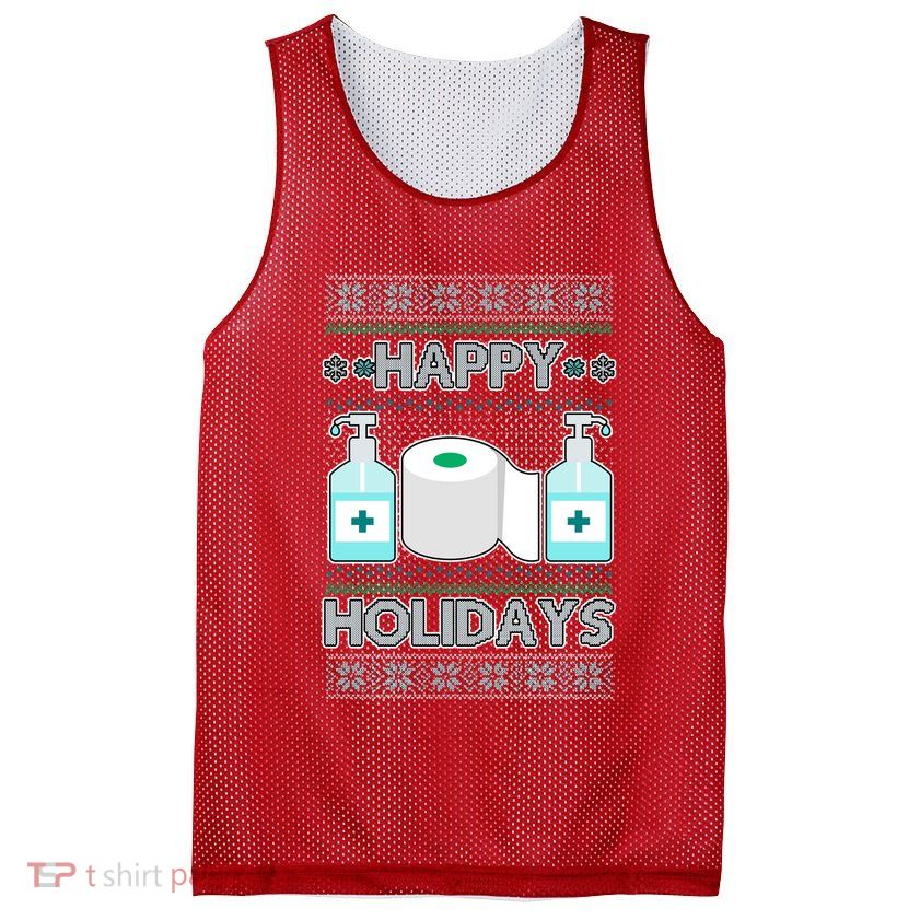 Happy Holidays Toilet Paper Hand Sanitizer Ugly Christmas Sweater  Mesh Reversible Basketball Jersey Tank