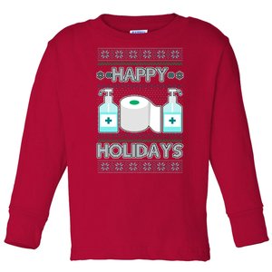 Happy Holidays Toilet Paper Hand Sanitizer Ugly Christmas Sweater  Toddler Long Sleeve Shirt