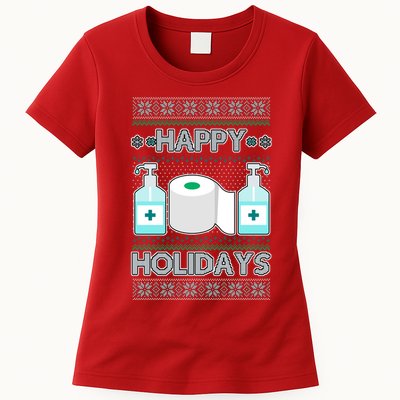 Happy Holidays Toilet Paper Hand Sanitizer Ugly Christmas Sweater  Womens T-Shirt