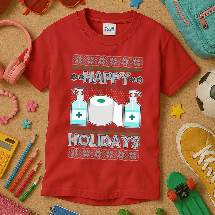 Happy Holidays Toilet Paper Hand Sanitizer Ugly Christmas Sweater  Kids T-Shirt