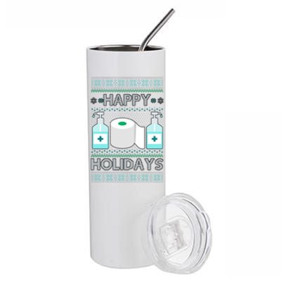 Happy Holidays Toilet Paper Hand Sanitizer Ugly Christmas Sweater  Stainless Steel Tumbler