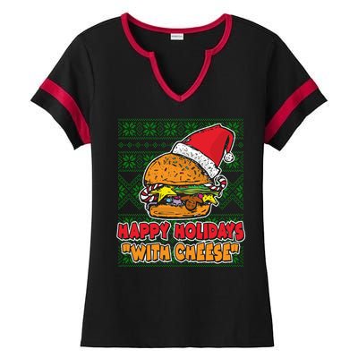 Happy Holidays With Cheese Ugly Christmas Sweater Ladies Halftime Notch Neck Tee