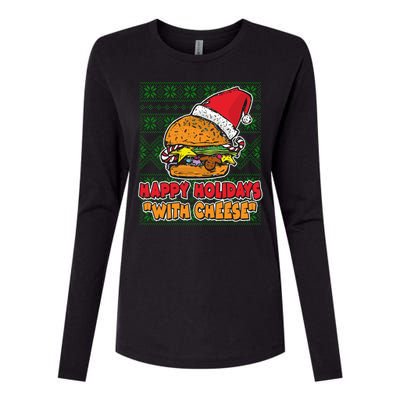 Happy Holidays With Cheese Ugly Christmas Sweater Womens Cotton Relaxed Long Sleeve T-Shirt